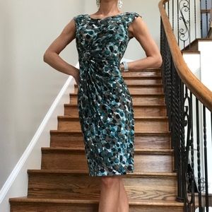Connected Faux Wrap Sleeveless Swirl Print Dress